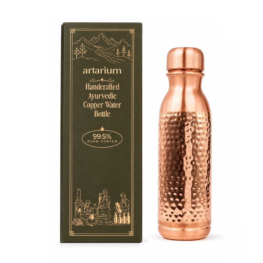Ayurveda-Inspired Hammered Copper Bottle with Premium Packaging